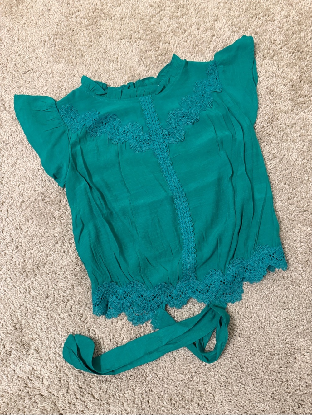 Lace-Trim Flutter Sleeve Top, Small!
